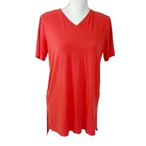Eileen Fisher Tunic Tee Women's Petite S Coral Orange Short Sleeve Stretch